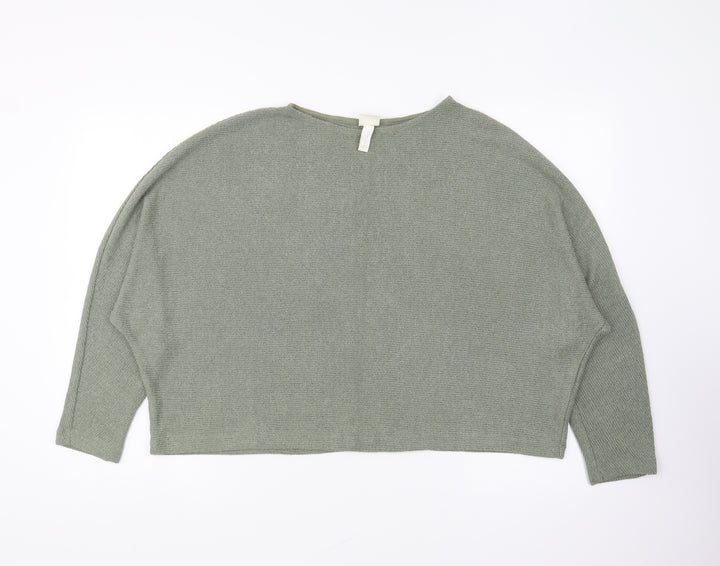 H&M Womens Green Round Neck Viscose Pullover Jumper Size L