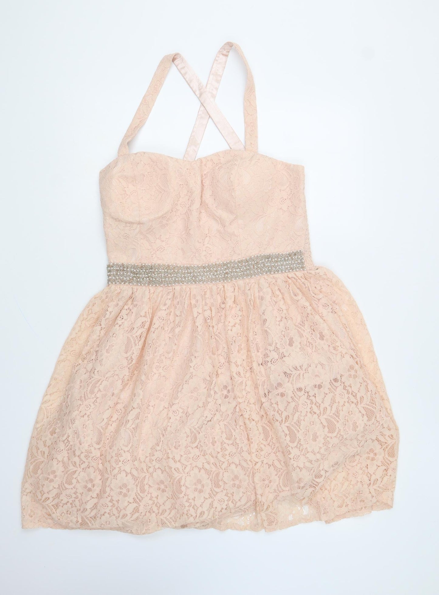 Dorothy Perkins Womens Pink Nylon Skater Dress Size 16 Sweetheart Pullover