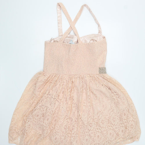 Dorothy Perkins Womens Pink Nylon Skater Dress Size 16 Sweetheart Pullover