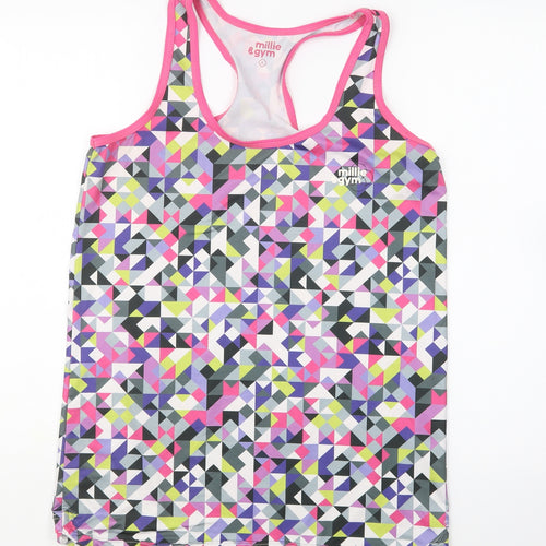 Millie & Gym Womens Multicoloured Geometric Polyester Basic Tank Size L Round Neck Pullover