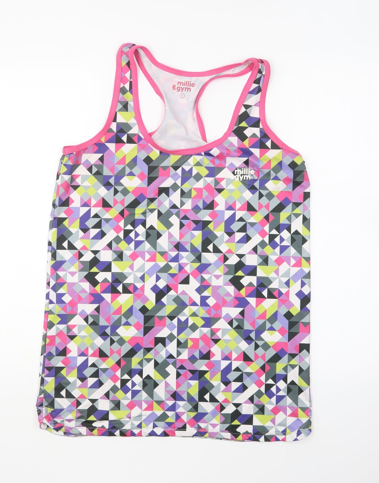 Millie & Gym Womens Multicoloured Geometric Polyester Basic Tank Size L Round Neck Pullover