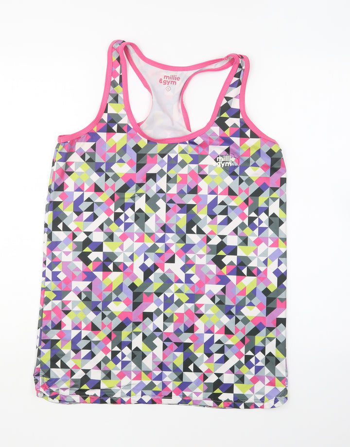 Millie & Gym Womens Multicoloured Geometric Polyester Basic Tank Size L Round Neck Pullover