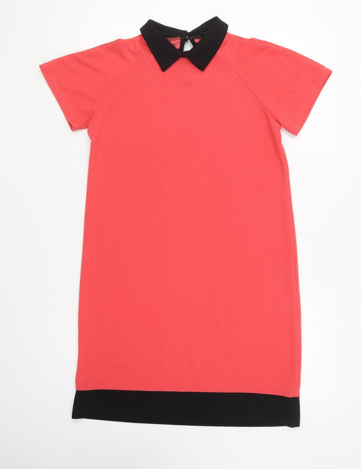 Exhibit Womens Red Polyester Shift Size 12 Collared Button