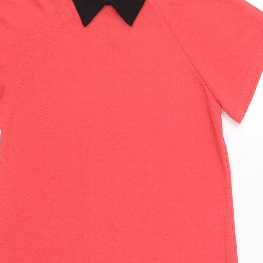 Exhibit Womens Red Polyester Shift Size 12 Collared Button