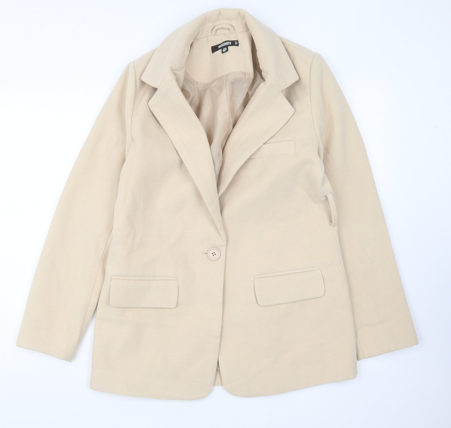 Missguided Womens Beige Overcoat Coat Size 8 Button