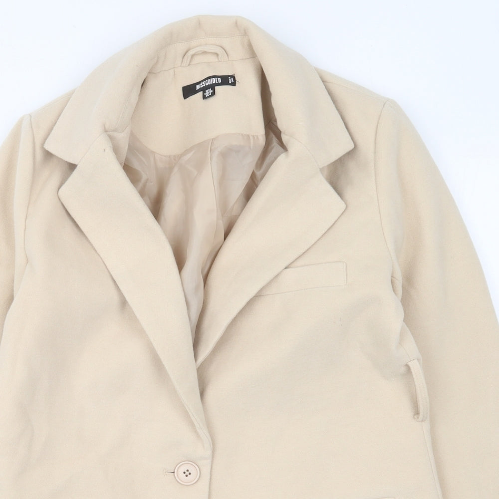 Missguided Womens Beige Overcoat Coat Size 8 Button