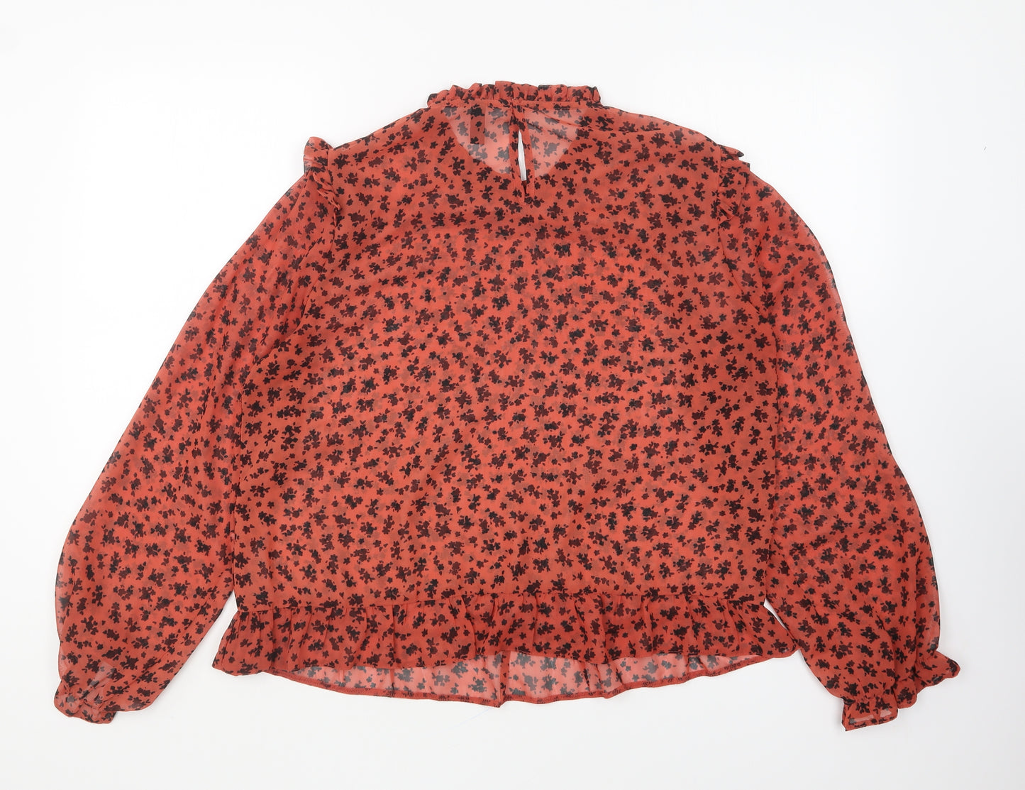 Nobodys Child Womens Orange Geometric Polyester Basic Blouse Size 14 High Neck