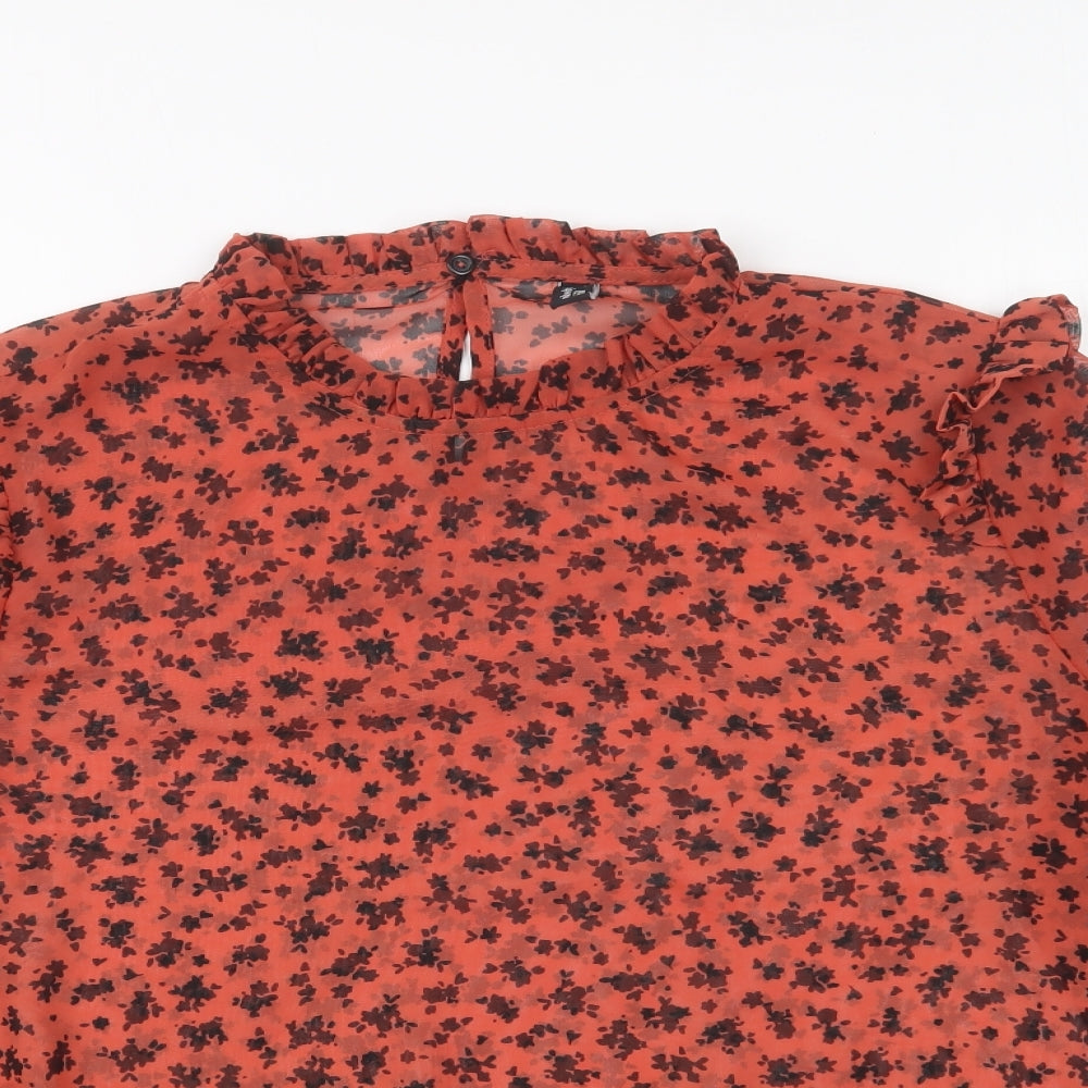 Nobodys Child Womens Orange Geometric Polyester Basic Blouse Size 14 High Neck