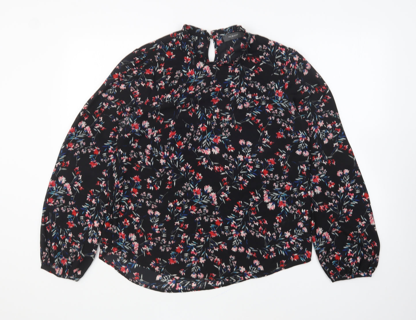 Primark Womens Black Floral Polyester Basic Blouse Size 12 High Neck