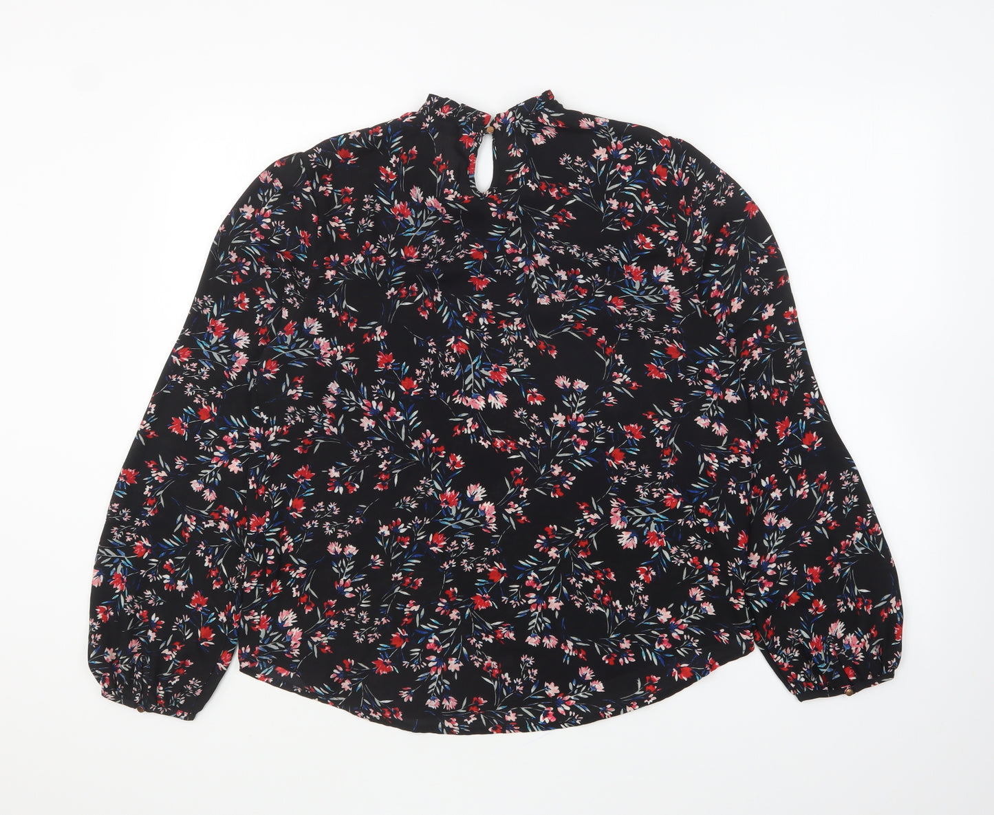 Primark Womens Black Floral Polyester Basic Blouse Size 12 High Neck