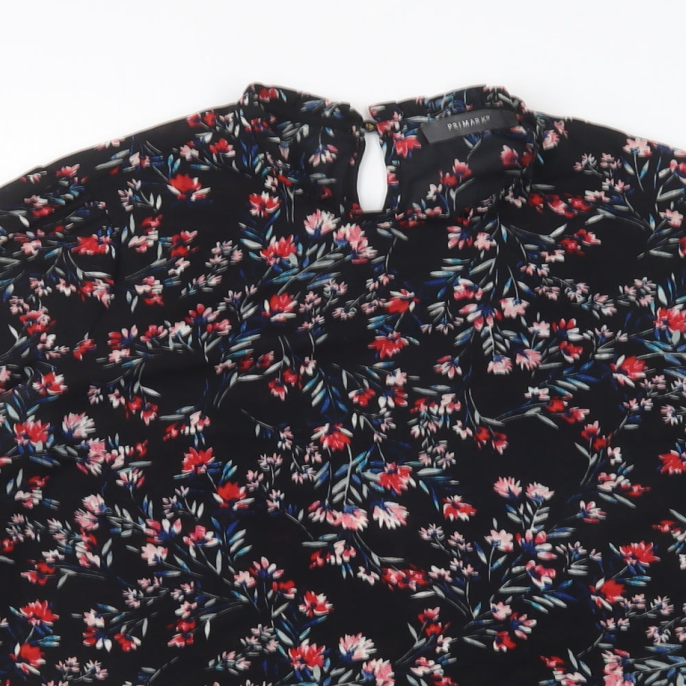 Primark Womens Black Floral Polyester Basic Blouse Size 12 High Neck