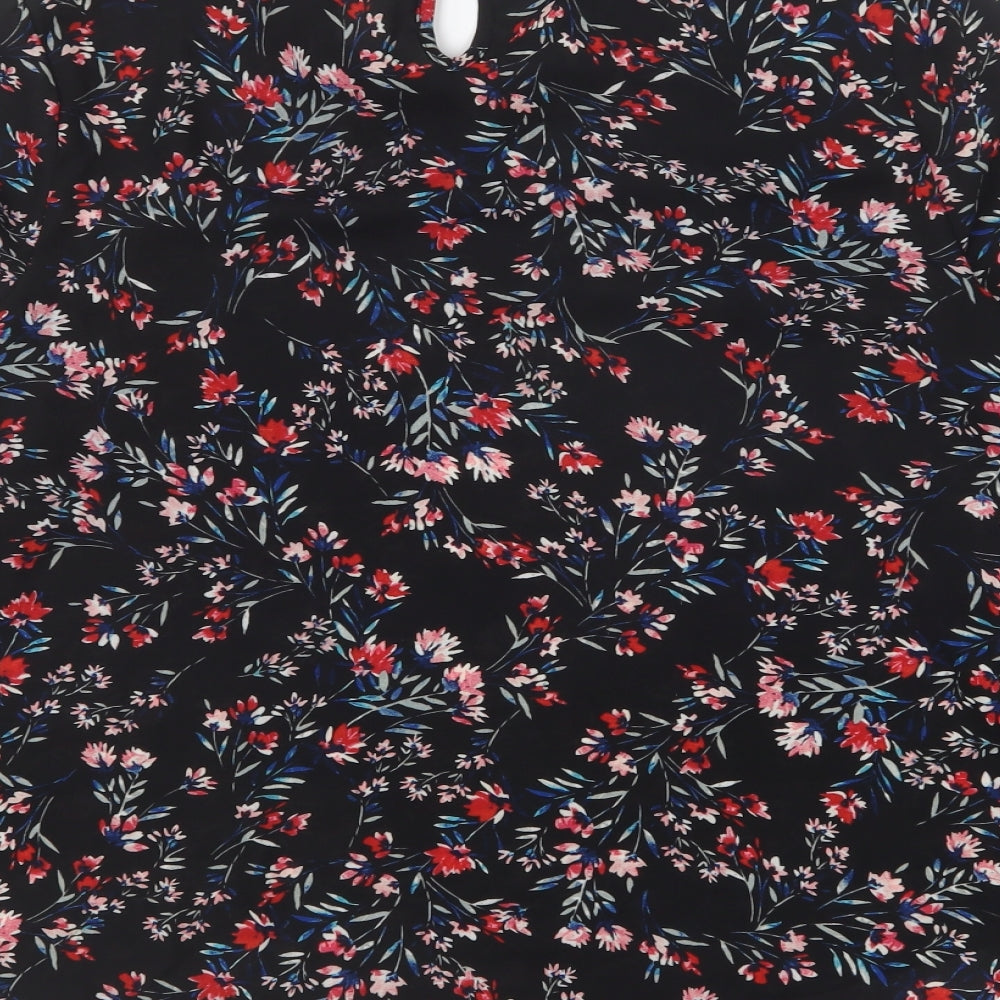 Primark Womens Black Floral Polyester Basic Blouse Size 12 High Neck