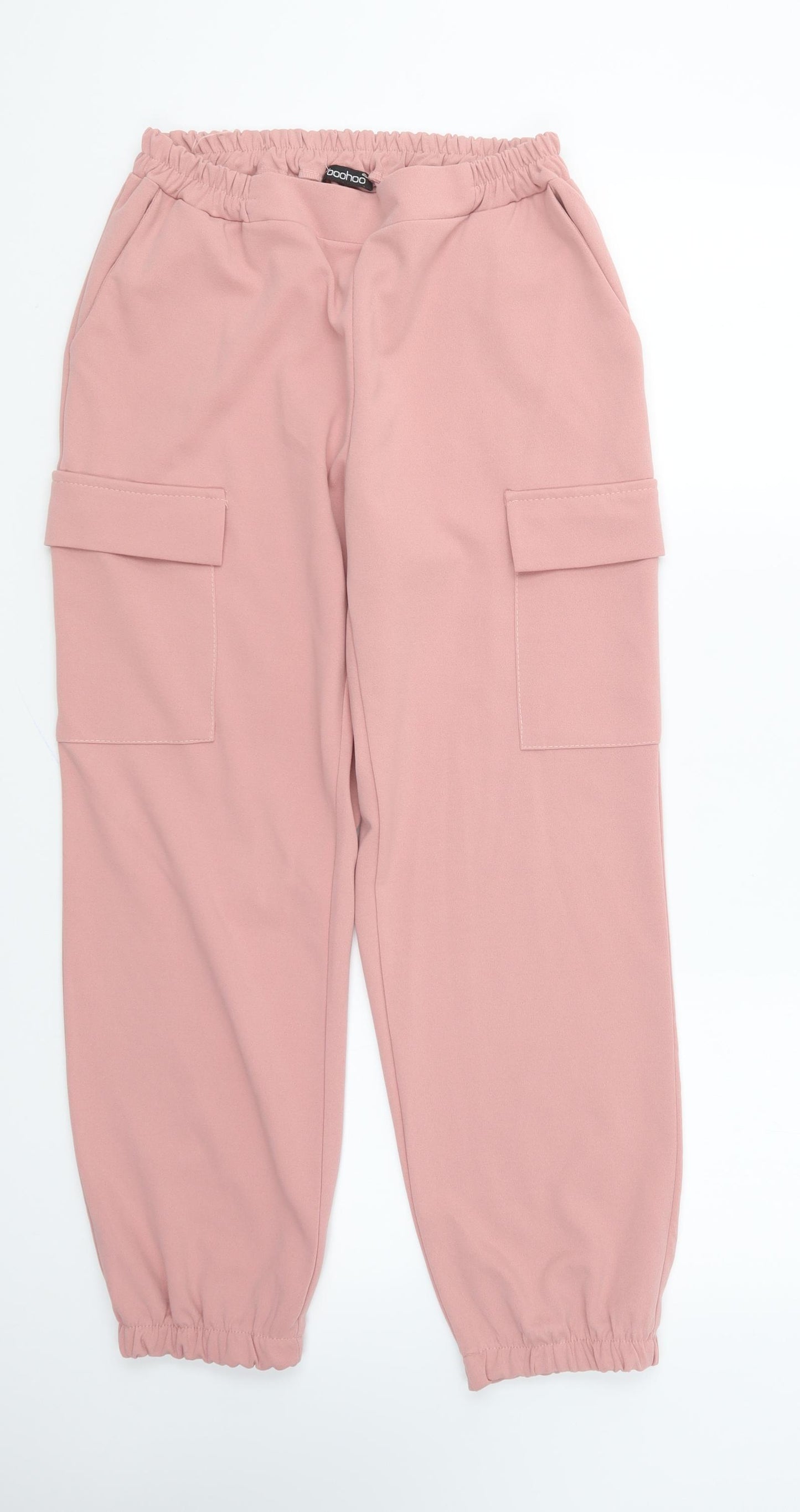 Boohoo Womens Pink Polyester Cargo Trousers Size 14 L29 in Regular
