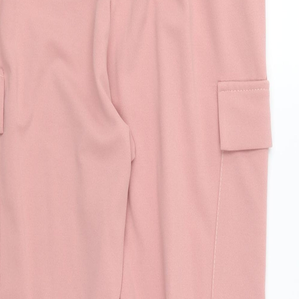 Boohoo Womens Pink Polyester Cargo Trousers Size 14 L29 in Regular