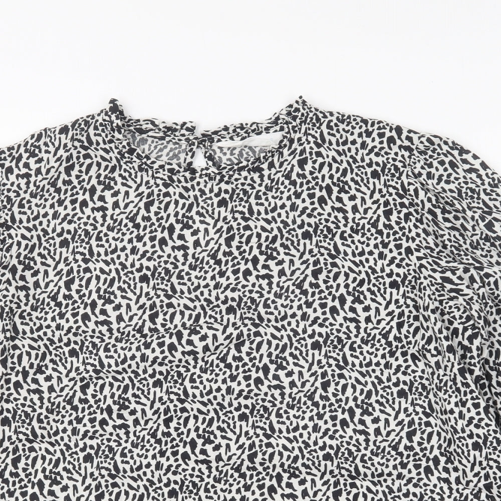 Primark Womens Black Geometric Viscose Basic Blouse Size 14 High Neck