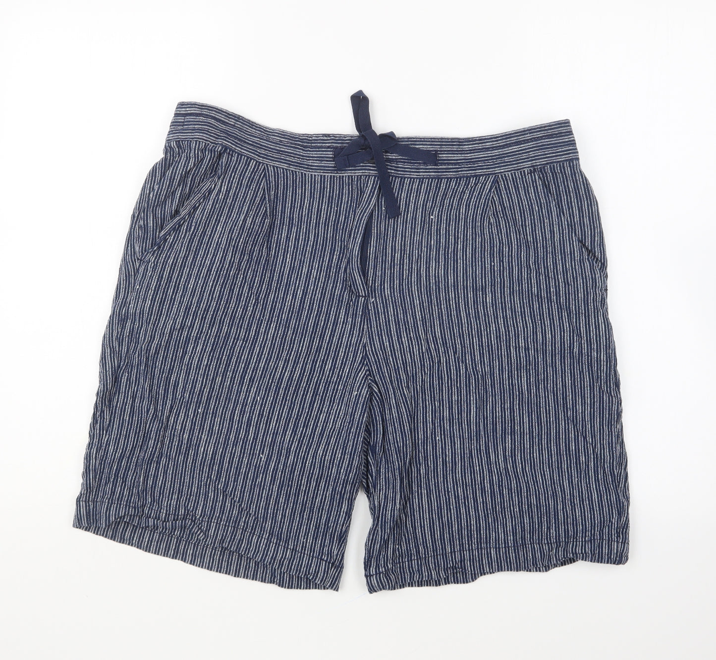 NEXT Womens Blue Striped Linen Chino Shorts Size 16 L9 in Regular Button