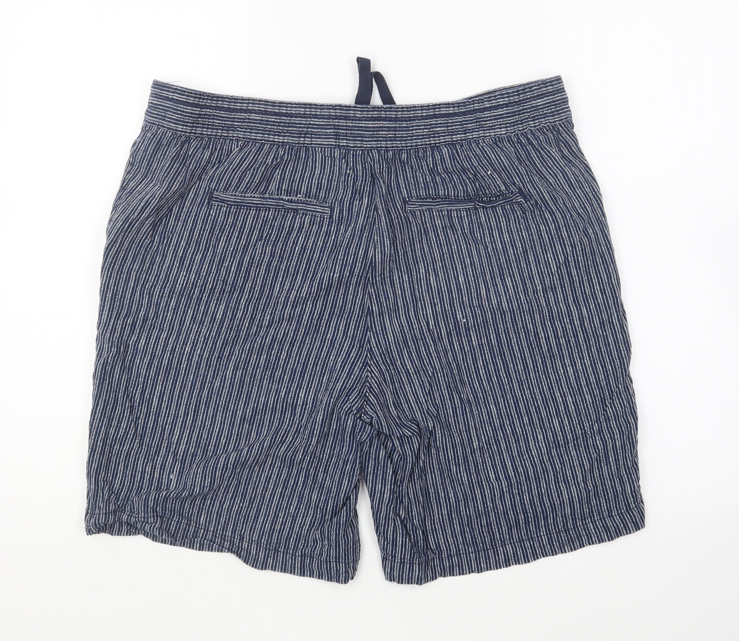 NEXT Womens Blue Striped Linen Chino Shorts Size 16 L9 in Regular Button