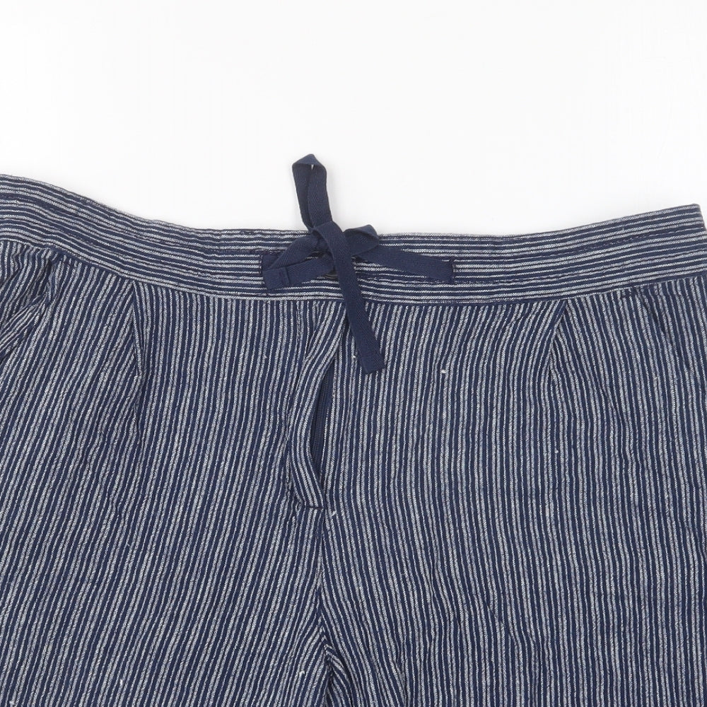 NEXT Womens Blue Striped Linen Chino Shorts Size 16 L9 in Regular Button