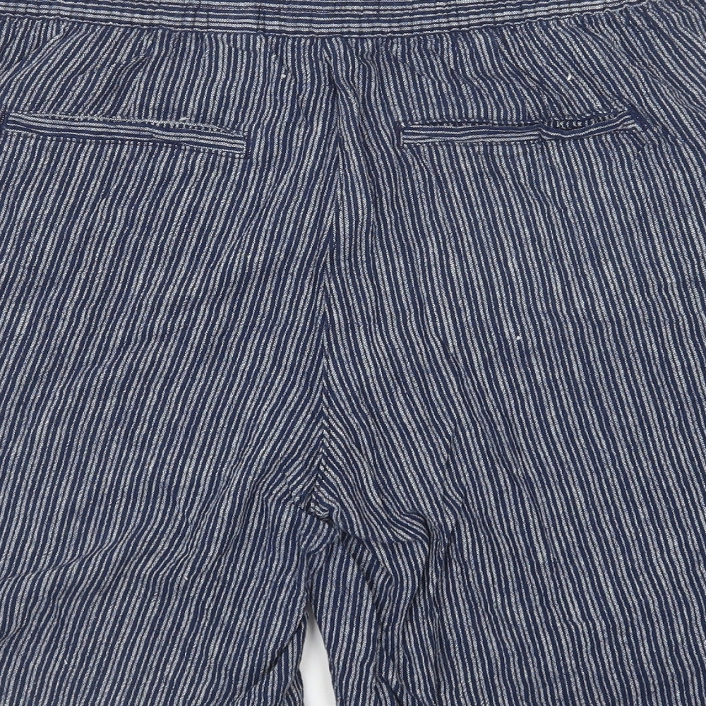 NEXT Womens Blue Striped Linen Chino Shorts Size 16 L9 in Regular Button