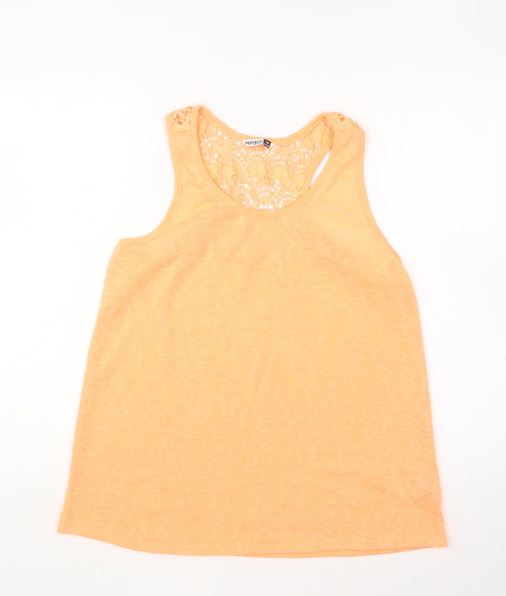 PEP&CO Womens Orange Polyester Basic Tank Size 14 Round Neck