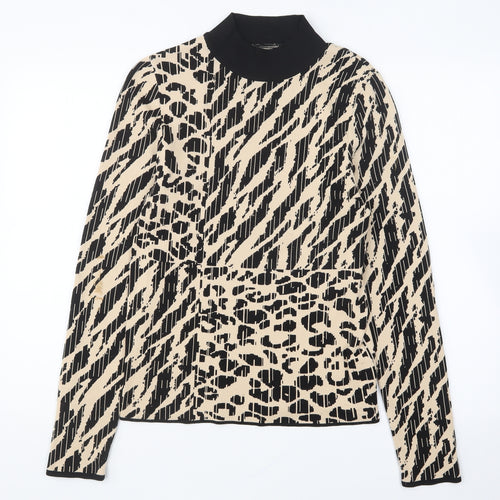 River Island Womens Beige High Neck Geometric Polyamide Pullover Jumper Size 14