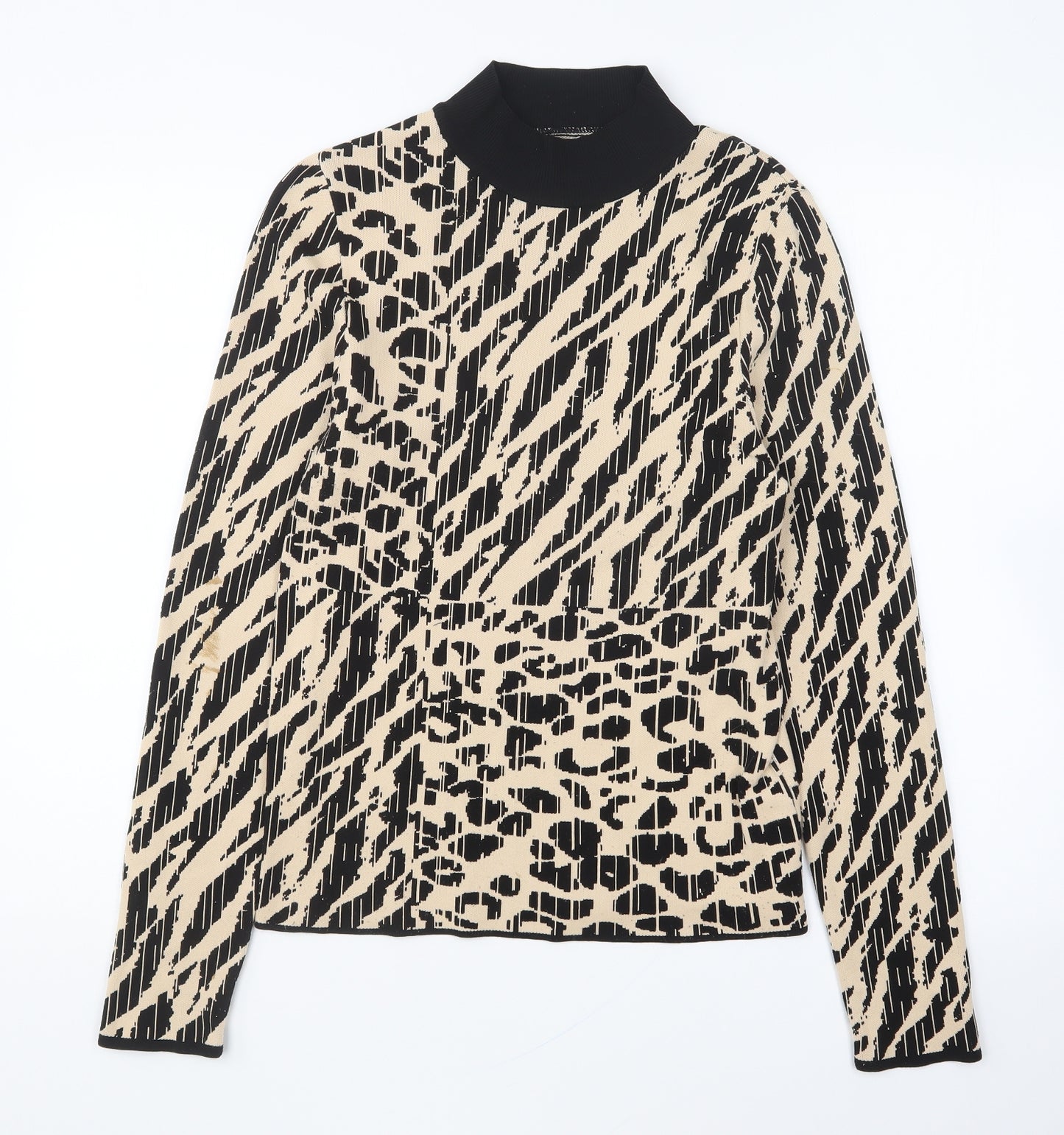 River Island Womens Beige High Neck Geometric Polyamide Pullover Jumper Size 14