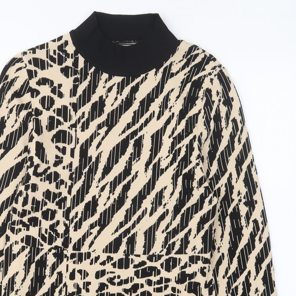 River Island Womens Beige High Neck Geometric Polyamide Pullover Jumper Size 14