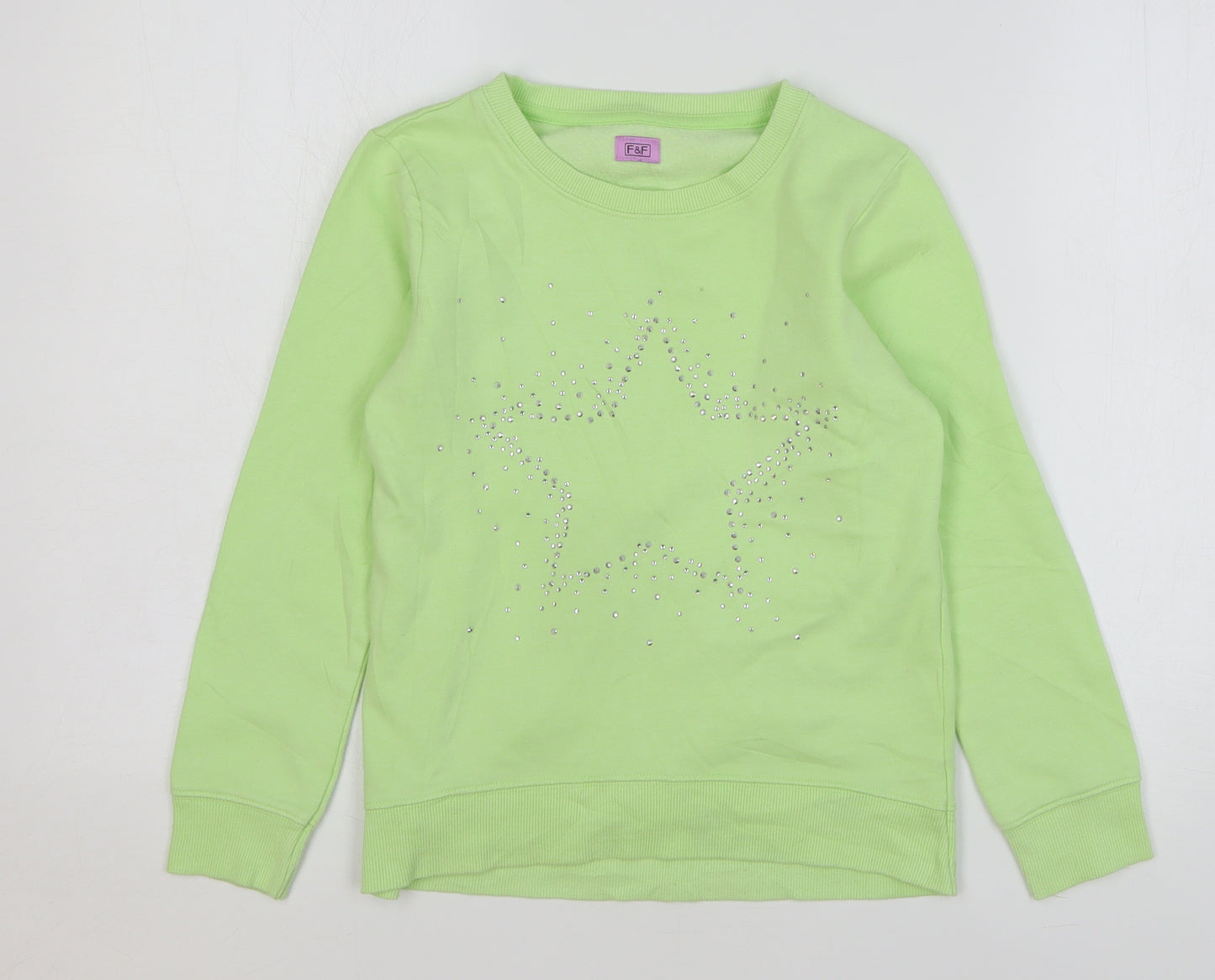 F&F Girls Green Cotton Pullover Sweatshirt Size 10-11 Years Pullover - Star