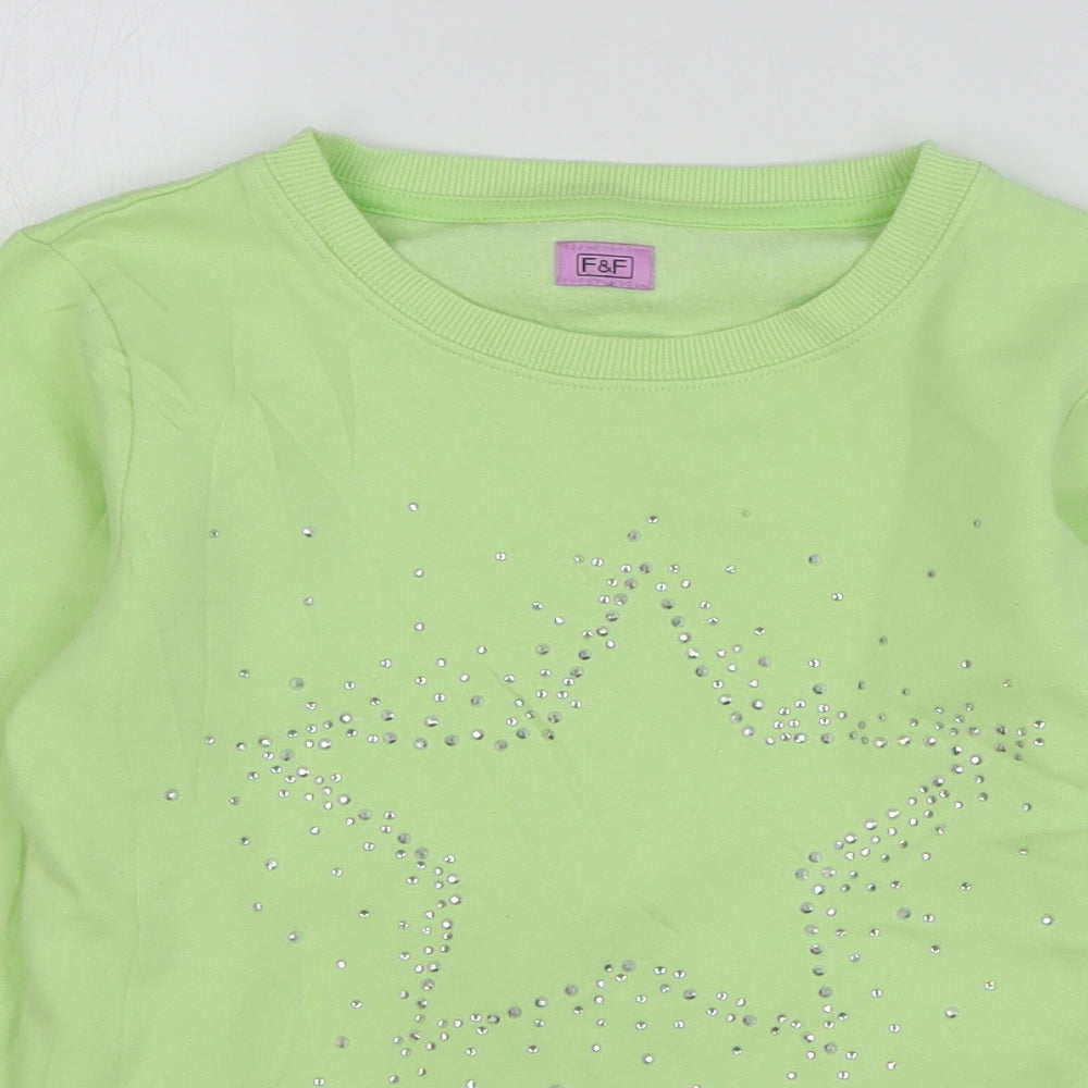 F&F Girls Green Cotton Pullover Sweatshirt Size 10-11 Years Pullover - Star