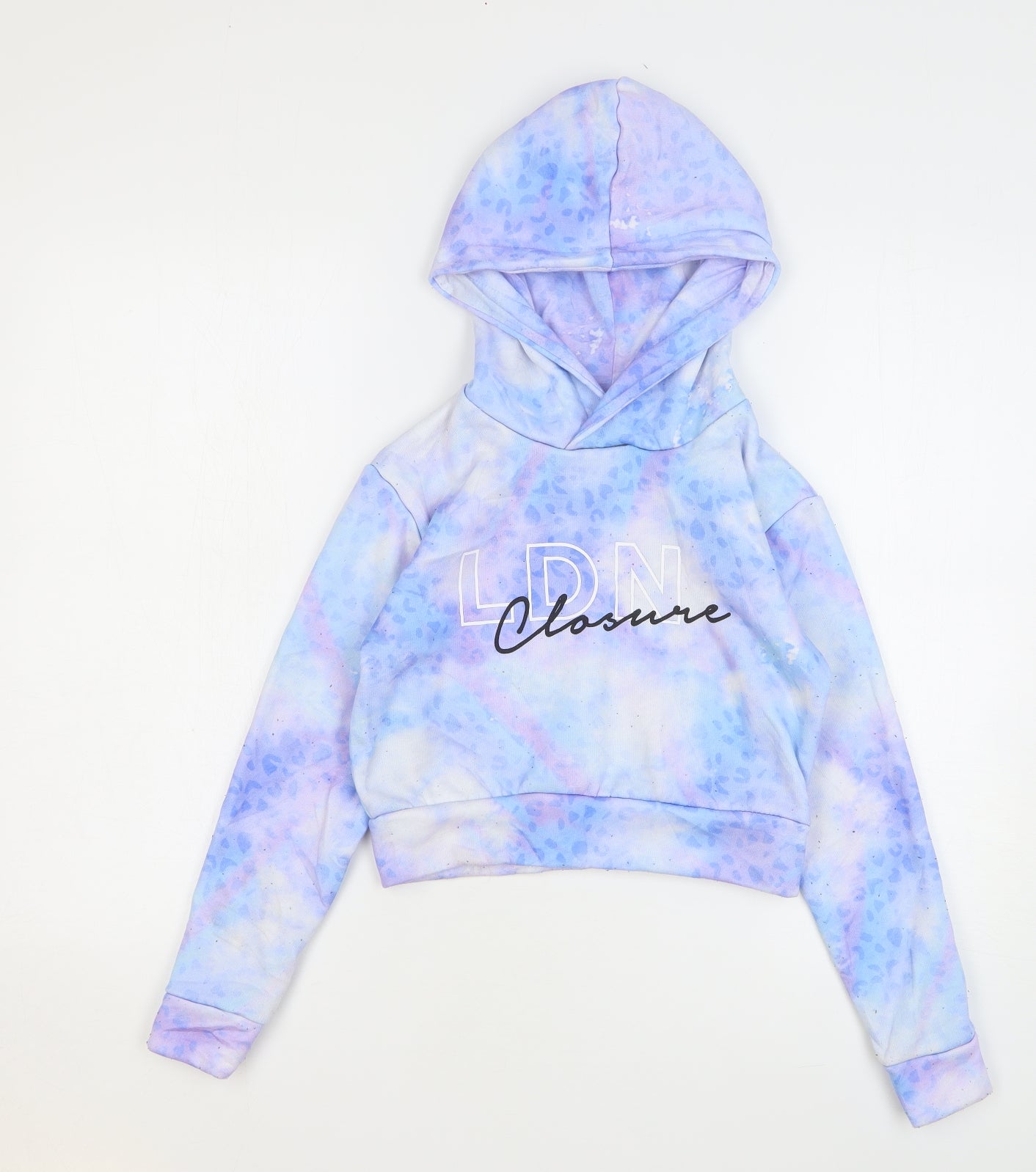 Closure Girls Purple Geometric Cotton Pullover Hoodie Size 10-11 Years Pullover - Cropped