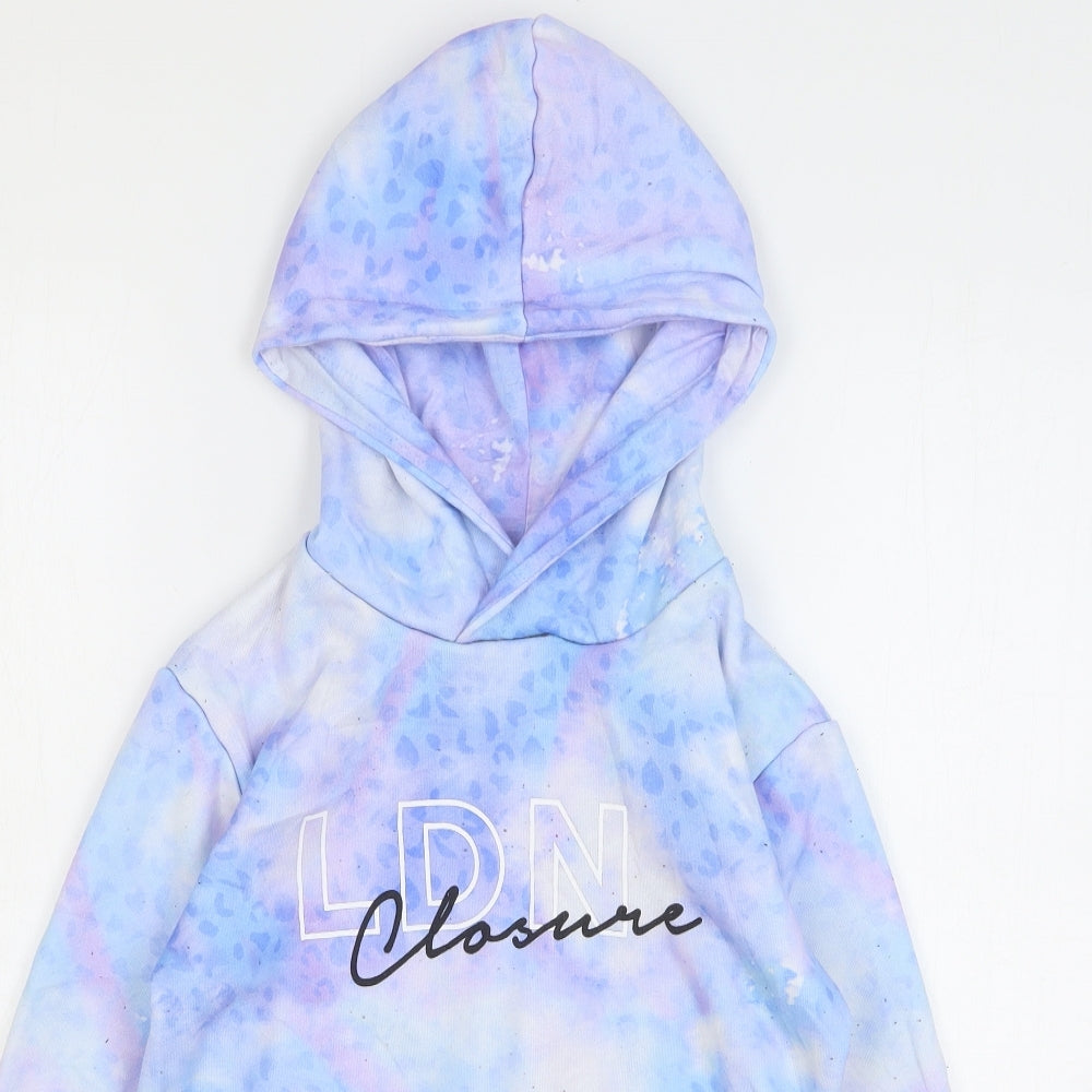 Closure Girls Purple Geometric Cotton Pullover Hoodie Size 10-11 Years Pullover - Cropped