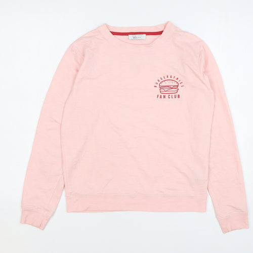 New Look Girls Pink Polyester Basic T-Shirt Size M Round Neck Pullover - Burger & Fries Fan Club