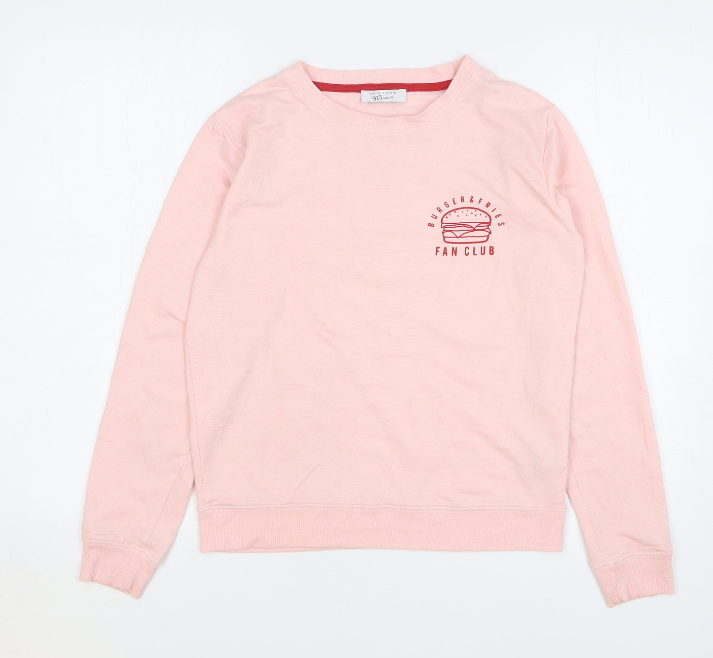 New Look Girls Pink Polyester Basic T-Shirt Size M Round Neck Pullover - Burger & Fries Fan Club