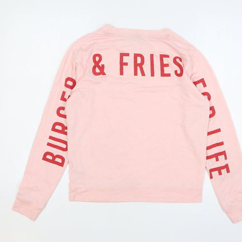 New Look Girls Pink Polyester Basic T-Shirt Size M Round Neck Pullover - Burger & Fries Fan Club