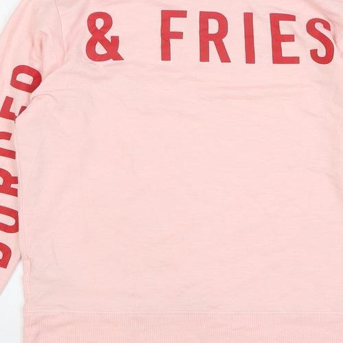 New Look Girls Pink Polyester Basic T-Shirt Size M Round Neck Pullover - Burger & Fries Fan Club