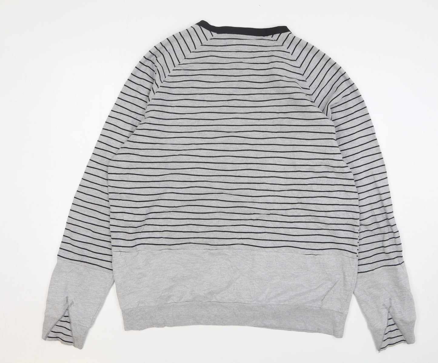adidas Mens Grey Striped Cotton Pullover Sweatshirt Size XL