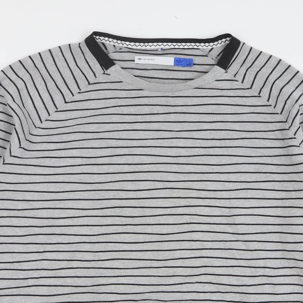 adidas Mens Grey Striped Cotton Pullover Sweatshirt Size XL