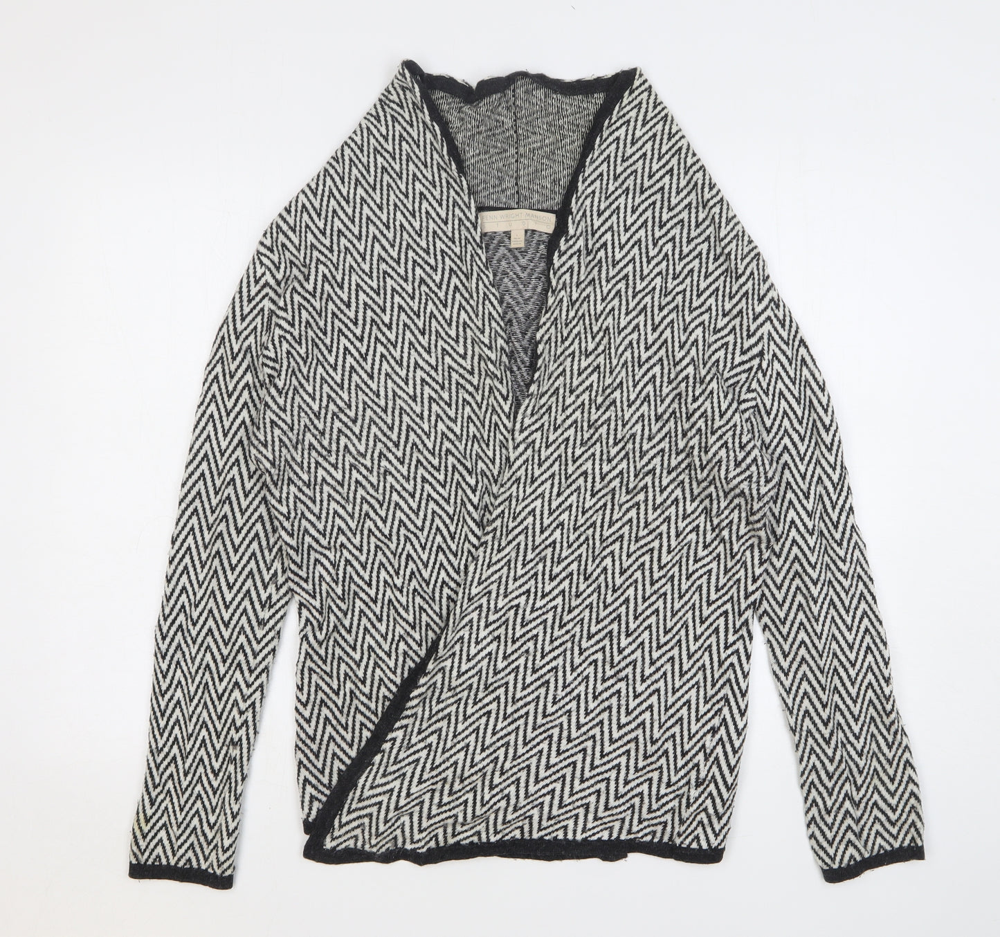 Fenn Wright Manson Womens Black V-Neck Striped Viscose Cardigan Jumper Size L