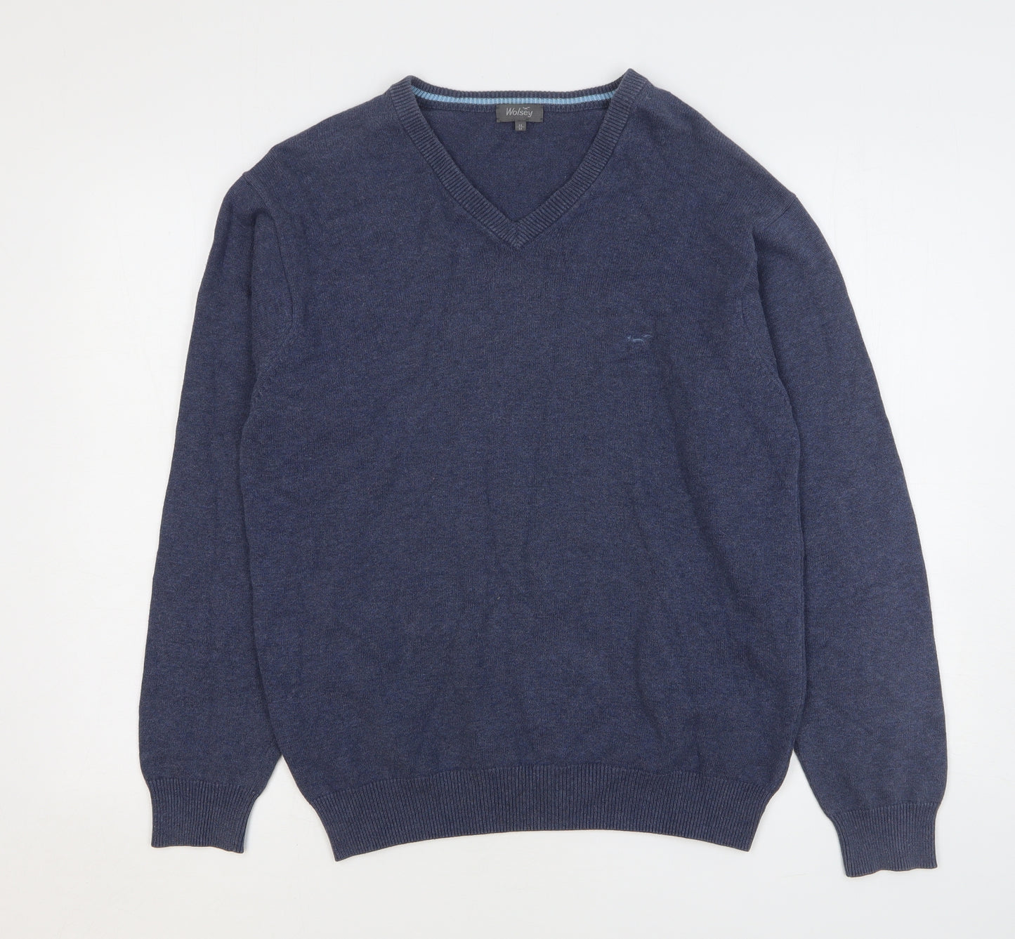 Wolsey Mens Blue V-Neck Cotton Pullover Jumper Size M