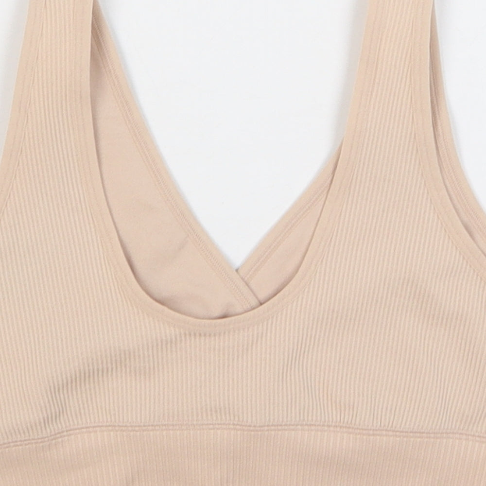 H&M Womens Beige Polyamide Cropped Tank Size M V-Neck Pullover