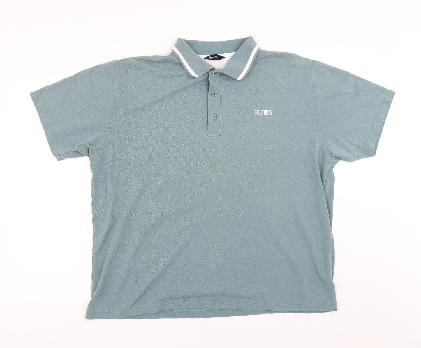 South Bay Mens Blue Cotton Polo Size 2XL Collared Button