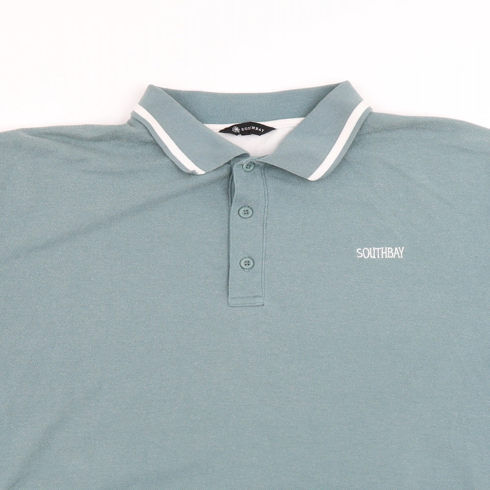 South Bay Mens Blue Cotton Polo Size 2XL Collared Button