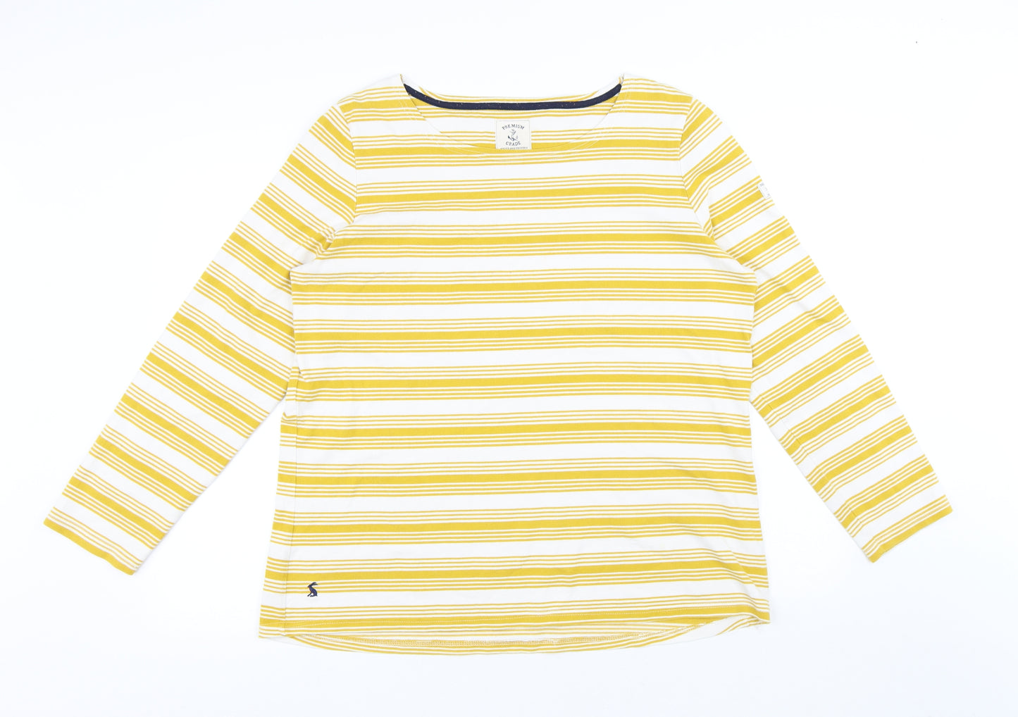 Joules Womens Yellow Striped Cotton Basic T-Shirt Size 20 Round Neck