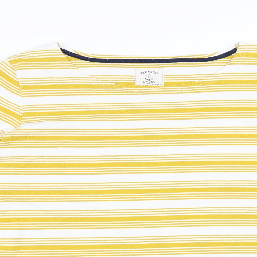Joules Womens Yellow Striped Cotton Basic T-Shirt Size 20 Round Neck