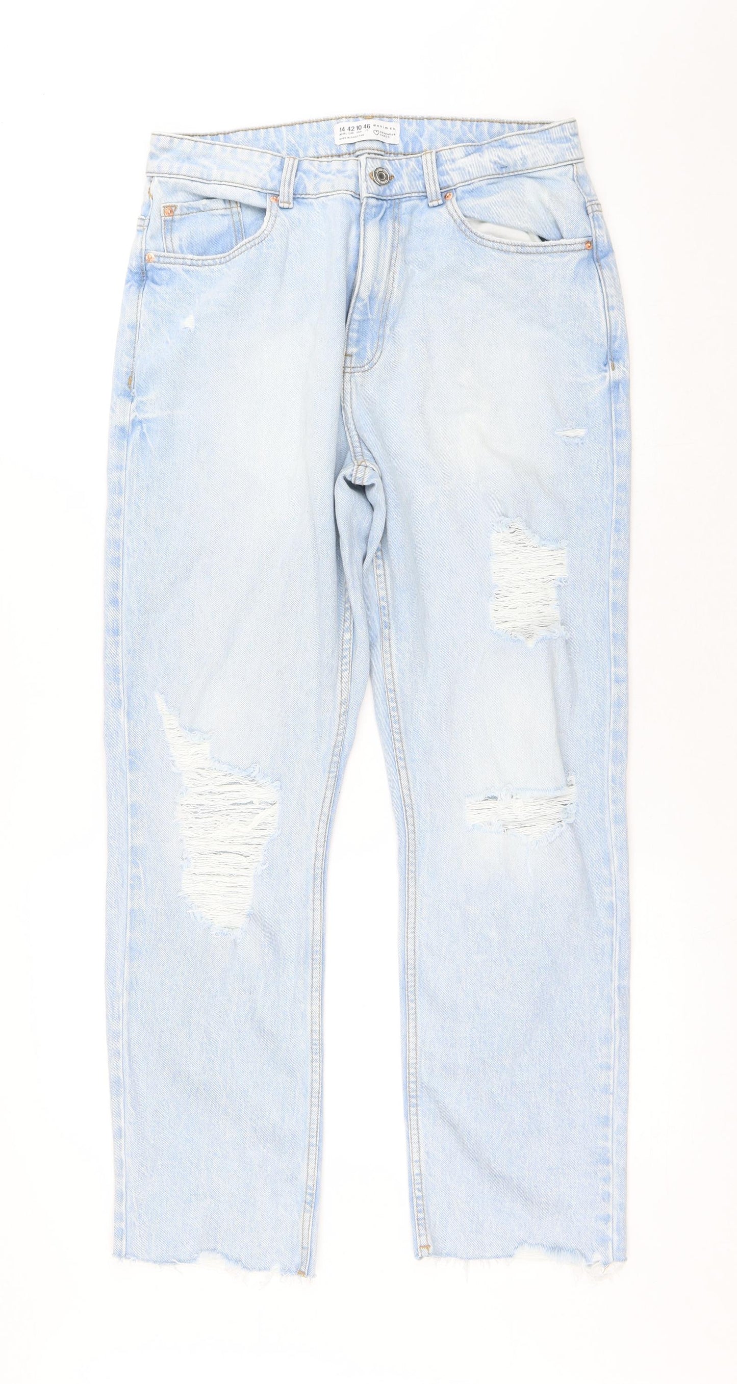 Primark Womens Blue Cotton Straight Jeans Size 14 L28 in Regular Button
