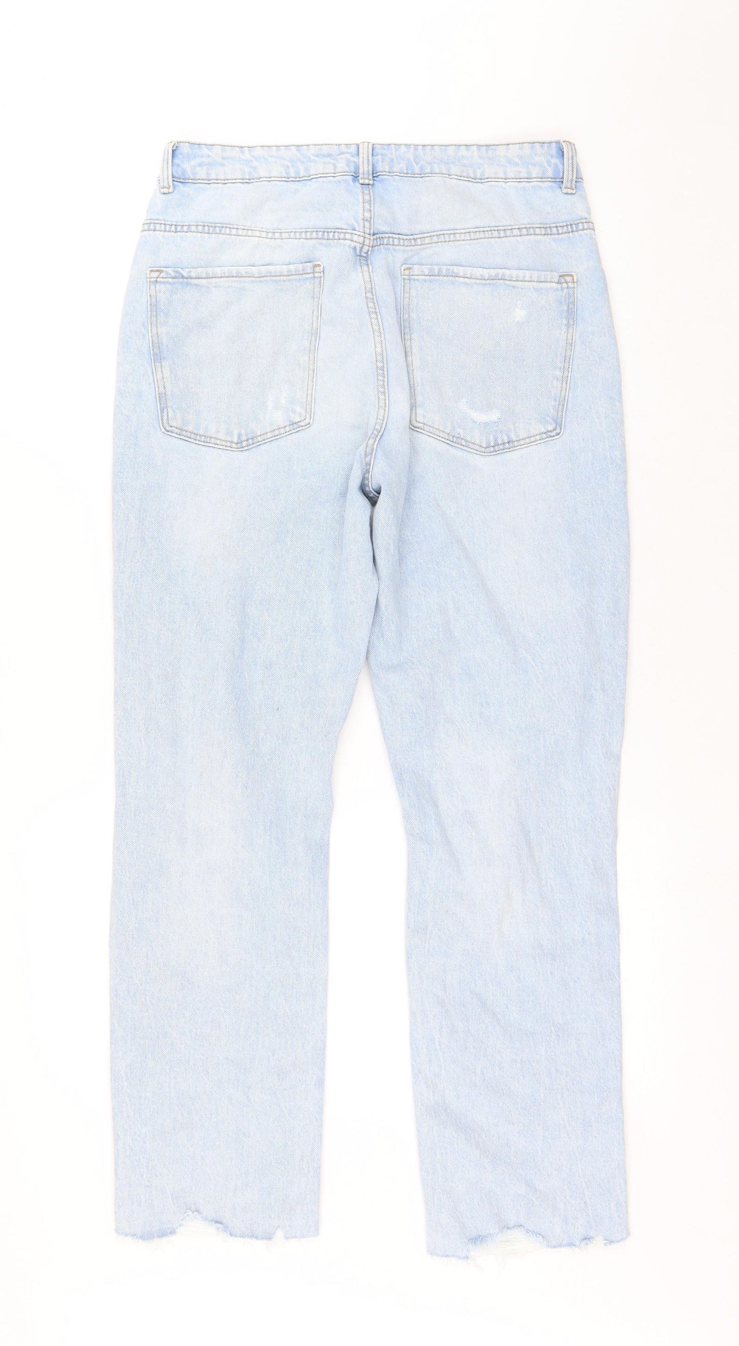 Primark Womens Blue Cotton Straight Jeans Size 14 L28 in Regular Button