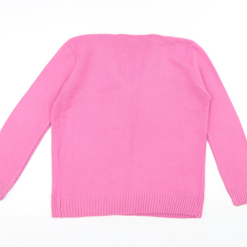 CHIC Womens Pink V-Neck Acrylic Pullover Jumper Size L