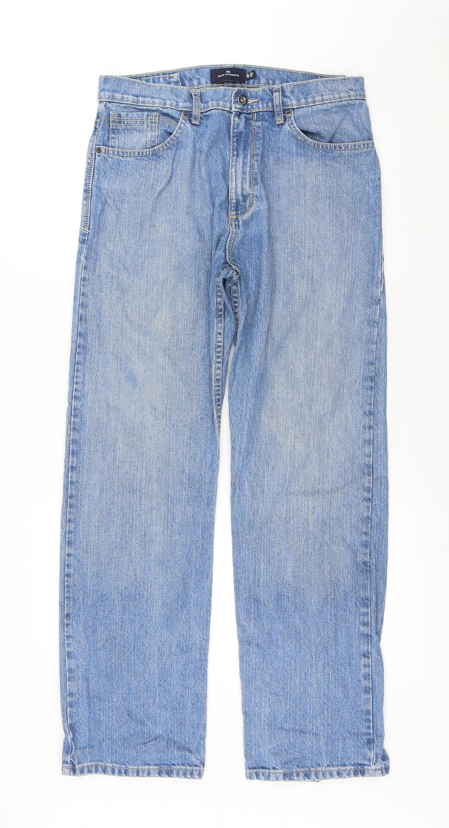 Blue Harbour Mens Blue Cotton Straight Jeans Size 32 in L31 in Regular Button