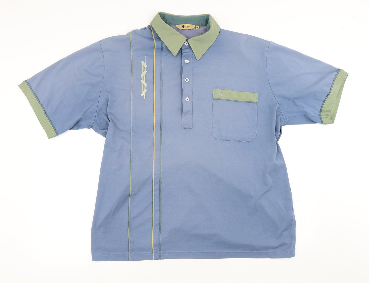 Galicci Mens Blue Geometric Cotton Polo Size 2XL Collared Button