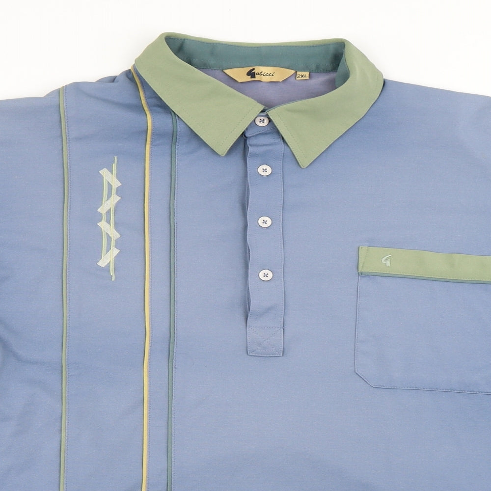 Galicci Mens Blue Geometric Cotton Polo Size 2XL Collared Button